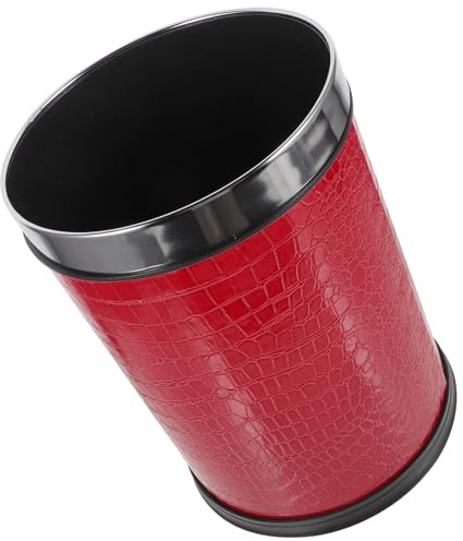 ELAYARD Papelera de 12l para Oficina y Hotel, Cubo de Basura Redondo Aro de Acero Inoxidable y Revestimiento de Rojo Textura, Bote de Basura para Dormitorio y Baño