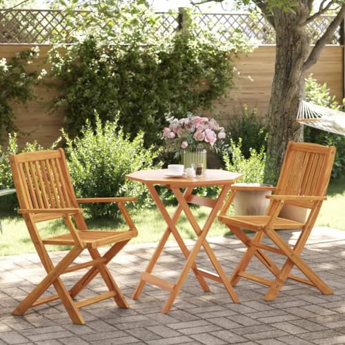 LoogCape 3-TLG. Bistro-Set Klappbar aus Massivholz Akazie, Gartenmöbel für Balkon und Terrasse, Robustes Outdoor-Möbel-Set, wetterfest und platzsparend