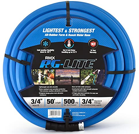AG-LITE Rubber Hot & Cold Water Rubber Garden Hose: Ultra-Light & Super Strong (3/4 x 50') - BSAL3450