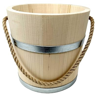 El Natural - Holz Eimer 5 Liter Wassereimer Seil Tau Holzeimer Sauna Kübel Gefäß Garten
