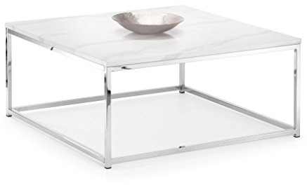 Julian Bowen Scala Couchtisch, weißer Marmoreffekt, Chrom, Höhe: 40, Breite: 90, Tiefe: 90cm