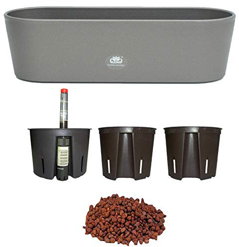 Set6 6 teilig Kunststoff Flori Pflanzschale dunkelsilber für Hydrokultur L 36.0 cm B 13.5 cm H 11.0 cm