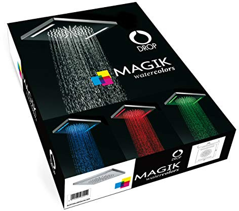 Soffione AQUArelax MAGICO led cromoterapia quadrato 26x26 in acciaio cromato lucido AISI304 super mirror anticalcare