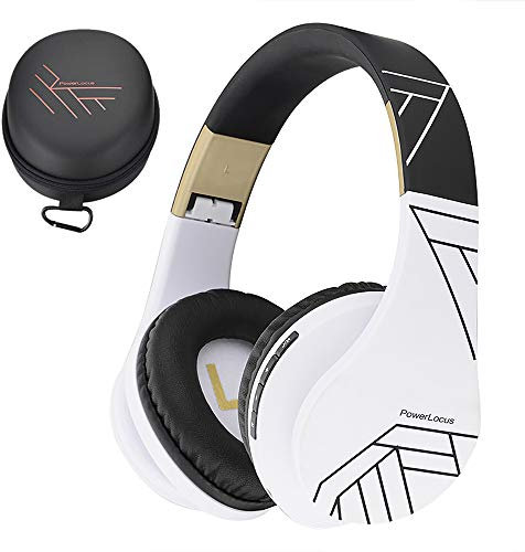 PowerLocus Bluetooth Over-Ear Headphones, Wireless Stereo Foldable Headphones Wireless and Wired Headsets with Built-in Mic, Micro SD/TF, FM for iPhone/Samsung/iPad/PC (Black/White)
