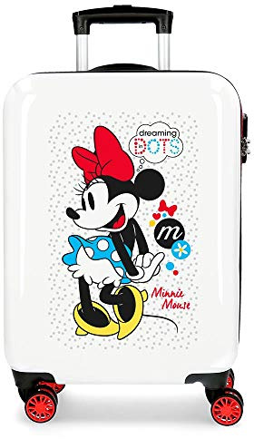 Disney Minnie Enjoy the Day Valise Trolley Cabine Blanc 40x55x20 cms Rigide ABS Serrure à combinaison 34L 2,8Kgs 4 roues doubles Bagage à main, Rouge/Blanc