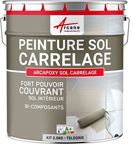 Peinture Sol Carrelage Résine Époxy - ARCAPOXY 2.5 kg Telegris 4 | Résine Époxy Sols Carrelés, sans sous-Couche, Imperméabilise, Résiste aux Chocs, Taches et Chaleur - Arcane Industries
