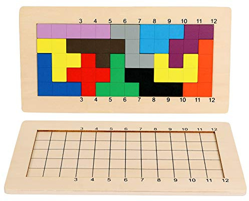 TOWO Wooden Pentomino Puzzle Game, Tangram Maths Blocks for Kids | Wooden pentomino and tangram puzzle for geometry, patterns and brain teaser play; Montessori learning toy for kids age 6+