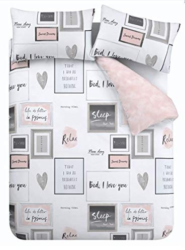 Catherine Lansfield Sleep Dreams Reversible Double Duvet Cover Set with Pillowcases Blush Pink