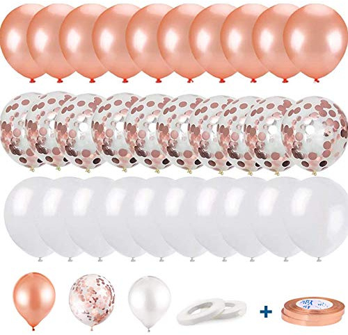 MIHUA 60 Luftballons Rosegold, Konfetti Luftballons, Gold Weiß Ballons, verwendet für Hochzeit Geburtstag Abschluss Brautgeschenk Party Dekoration (Roségold)