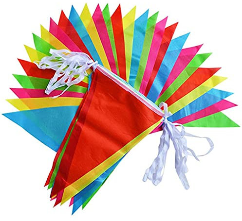 Bunting Banners Multicolor Nylon Fabric Triangle Flags Outdoor Garden Banner for Wedding Birthday Party Garden Brand Opening Home Festival Decorations (40 Meters 80 Flags)