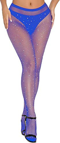 JFAN Calze A Rete Coscia Donna Collant Con Strass In Cristallo Club Party 7 Colori Nero Lucente Collant