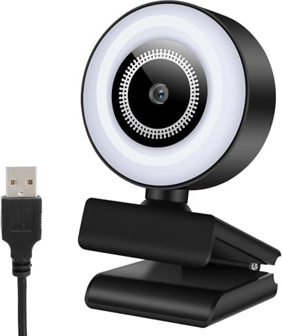 VBESTLIFE Webcam HD, Caméra Web pour Ordinateur 1080P avec Lumière et Microphone Intégré, pour Chat Vidéo, Diffusion de Vidéoconférence