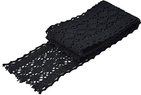 10 Yards Baumwollbesatz Spitzenband 5,8 Cm / 2,28 Zoll Breite mit Exquisitem Muster für Tuchdekor-Hochzeitsparty(Schwarz)
