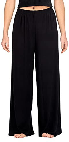 SHADOW DANCE UK - Ladies Palazzo Wide Leg Flared Elasticated Stretch Plus Size Black Trousers - Lightweight & Baggy Yoga Pants for Women - High Waist Linen Trousers Womens (20-22, Black)