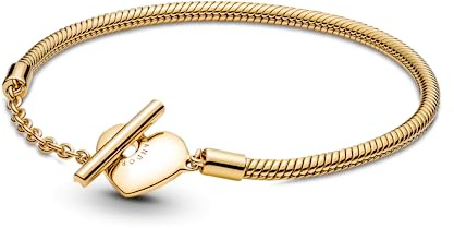 Pandora Moments Snake chain 14 gold-plated T-bar heart bracelet, 18