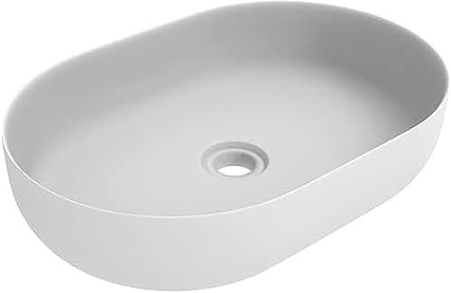 ERCOS Lavabo D'appoggio Ovale In Ceramica, Lavabo Bagno Colore Bianco Opaco , Senza Troppopieno, Dimensioni 600x416 mm