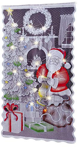 Pomrone Weihnachts Vorhänge Scheibengardine Spitze Transparent Deko Für Küche Badezimmer Tür, 102 X 213 cm Weihnachtsmann