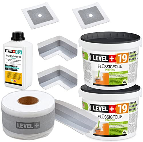 Set di guarnizioni per piastrelle di legno, 8 kg, 2 angoli interni, 2 manicotti da parete, nastro sigillante da 5 m, fondo profondo, 1 l, set di impermeabilizzazione doccia bagno cucina SET508