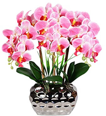 VUIUYOIES Grande orchidea artificiale bonsai con vaso realistico Phalaenopsis piante finte fiori per centrotavola ornamenti per la casa, Rosa