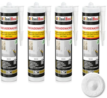 Isolbau Mastic acrylique pour façades - Avec grain - Pour remplir les fissures et les joints en intérieur et en extérieur - Blanc - 4 x 300 ml