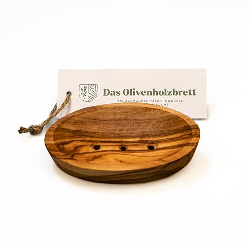 DAS OLIVENHOLZBRETT® Honigtopf mit Deckel + Honiglöffel aus Olivenholz | Lasst die Seife gut abtrocknen/ Hingucker für jedes Badezimmer/ hochwertiges Olivenholz!