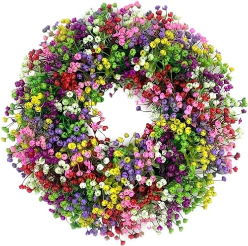 FUBESK Künstlicher Türkranz, Schleierkraut, Frühlingssommer-Kranz für Haustür, vier Jahreszeiten, Outdoor-Ornamente für Zuhause, Wandparty und Festival, Feier, Dekoration, Ganzjahresdekoration, 40 cm