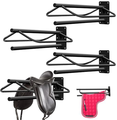 Paterr 4 Pcs Saddle Rack Wall Mount Saddle Stand with Pad Bar Black Saddle Rack Stand Horse Tack Storage for English Western Saddles Horses Blanket Stall Supplies Accessories