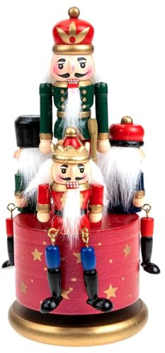 Cabilock Christmas Nutcracker Music Box Wooden Nutcracker Soldier Puppet Figures Ornament Traditional Wood Wind up Musical Box Clockwork Craft Decor for Home Office Accents Decor, Red