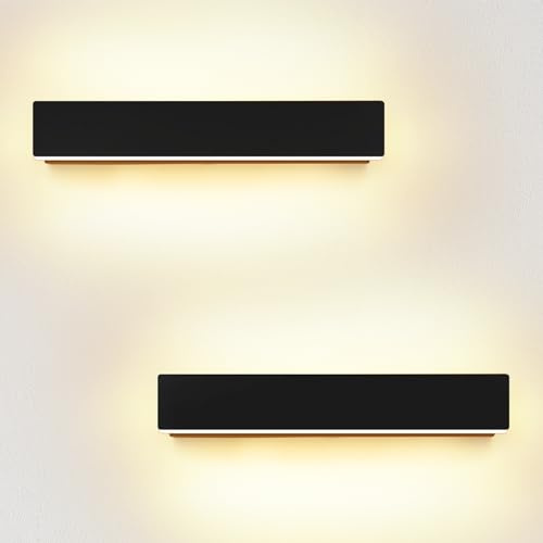 ledmo 2er-Pack 10W LED Wandleuchte oben/unten, 3000K Warmweiß, Schwarz | 30 cm Aluminium-Wandlampe für Innen und Außen, horizontal/vertikal montierbar – für Wohnzimmer, Flur, Balkon und Terrasse