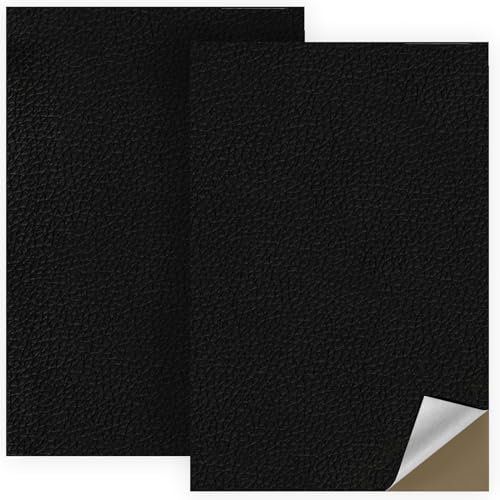 2 Pezzi 20 x 30.5 cm Pelle Adesiva Riparazioni,Ecopelle Toppa Autoadesiva per Divano Borse Giacche Sedili Auto Mobili Riparazione e Ristrutturazione Fare Artigianato fai-da-te e Tappezzeria (Nero)