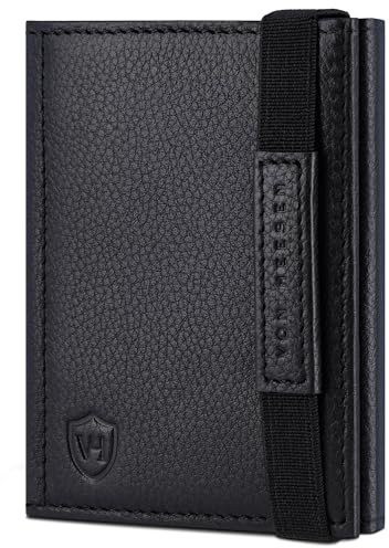 VON HEESEN Slim Wallet mit RFID Schutz - Geldbörse Herren klein - Mini Geldbeutel Damen Portmonee - Kartenetui Echtleder Karten Portemonnaie - Leder Kreditkartenetui Schwarz