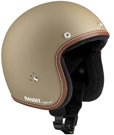 BANDIT Jet Premium Open Motorcycle Helmet Matte Beige Leather Profile Custom Biker Style Visor Included Dull Sand Open Helmet JETPSF (L)