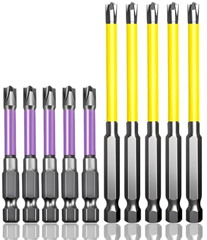 Kigauru 10Pcs Electrician Impact Screwdriver Bit Set S2 Steel 1/4 Inch Hex Shank Magnetic Special Flat Slotted Phillips Cross Head Screwdriver Bit Sets 65 / 110mm Length Anti Slip Screwdriver Bit