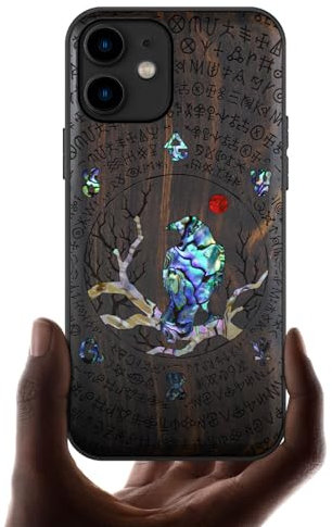 Carveit Etui pour iPhone 11 de Coque [Bois et Incrustation de Coquille] Souple TPU de Téléphone Compatible avec Apple 11 Étui (Bois Sombre-Percher Le Corbeau)