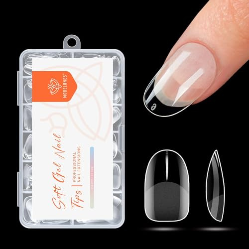 Modelones Nageltips 216 Stück- Full Cover Nail Tips Set, Soft Gel Tips Set, Tips Nails Pre-Buff PMMA Harz Nagelspitzen, Künstliche Nägel Zum Aufkleben Nail Art DIY, 12 Größen Kurze Kreis