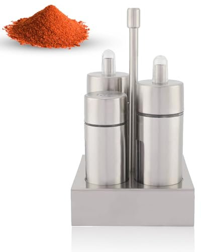 Dispenser di Sale per Olio in Metallo 4 in 1, Set di Dispenser per Olio e aceto in Acciaio Inossidabile da 4 Pezzi E Set di Shaker per Spezie con Supporto per Bottiglie di Condimento di Aceto E Pepe