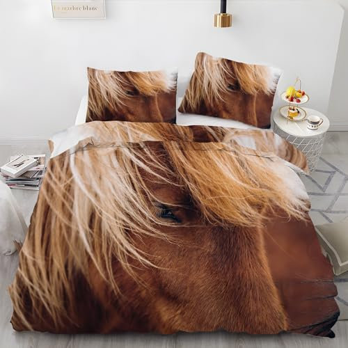 BettwäSche 220x240 Pferd Bettbezug mit 2 Kissenbezug 80x80 cm Weiche und Angenehme 120g Mikrofaser Bettwaren SchöNheit Bettwäsche-Sets 3-Teilig mit Reißverschluss für EinzelbettDoppelbett