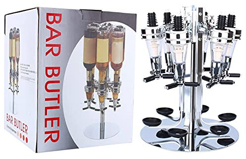 Akozon Wall Mounted Optic Drink Dispenser – Showcase Your Bottles with Rotating 6-Bottle Stand – Premium Steel Bar Butler - Ideal Bar Kitchen Accessory