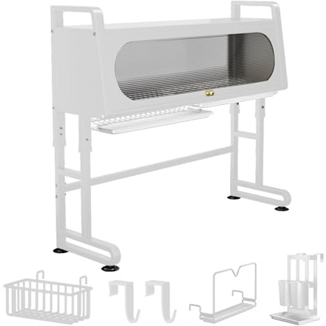 SJDUYD Over The Sink Dish Drying Rack mit Abdeckung Über der Spüle Geschirr-Trockengestell Einstellbare Länge 30-33, 3-stufiger Großer Küchentresen Shlef mit Utensilienhalter, Schneidebretthalter
