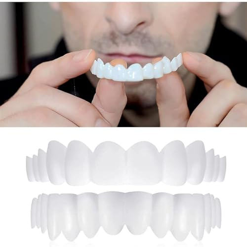 Brigtviee 2 Paia Denti Veneers Smile Denture Fit Flex Denti Cosmetici Denti di Copertura Impiallacciati Dentiera Copri-Denti Superiore E Inferiore Denti in Silicone Copri I Denti Imperfetti