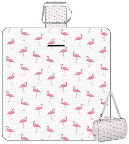 Mularoka Picknickdecke mit Flamingo-Muster, wasserdicht, sanddicht, faltbar, Stranddecke, 150 x 145 cm, extra groß, tragbar, waschbar, Outdoor-Matte für Camping, Park, Gras, Wandern, Reisen