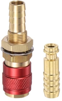 sourcing map 2pcs Gas & Water Quick Connector for Tube Inner Dia 8mm with Hose for TIG 12 18 20 27 Quick Connect Fittings Welding Torch Gas Release, Red