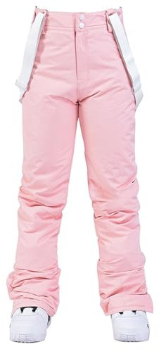 FGAQLUK Skihose Mit Hosenträgern for Herren Und Damen, wasserdichte Und Winddichte EIN- Und Doppelbrett-Skihose, Warme Outdoor-Skihose for Paare(Rosa,3XL)