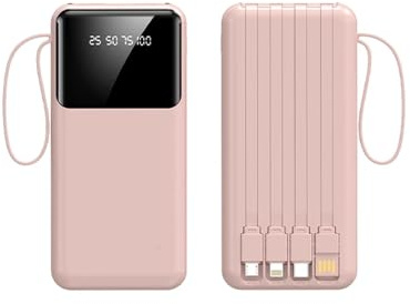 Caricabatterie Portatile Power Bank 20000mah Display Power Bank, Ricarica Veloce, Ricarica Veloce Del Telefono Cellulare Power Bank, 4 Corde Di Alimentazione Mobile (Rosa)