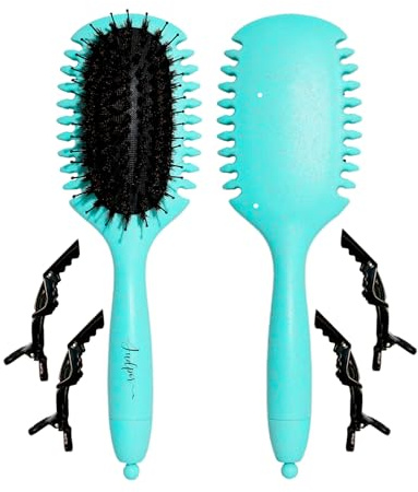 Judpor® Cepillo Pelo Rizado con Cerdas de Jabalí y Nylon – Con Pico Retráctil y 4 Pinzas – Cepillo Curly para Definir Rizos sin Tirones y sin Frizz – Ideal Método Curly