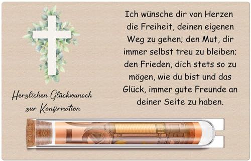Otuuz Geldgeschenk zur Konfirmation Geldgeschenk im Reagenzglas Konfirmationskarte aus Holz Kreuzen Geschenk Verpackung zur Kommunion, Konfirmation, Jugendweihe oder Taufe