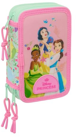 Princesses Disney Bloom - Trousse scolaire avec 37 outils inclus, trousse pour enfant, idéale pour les enfants de 5 à 14 ans, confortable et polyvalente, qualité et résistance, 12,5 x 5,5 x 19,5 cm,