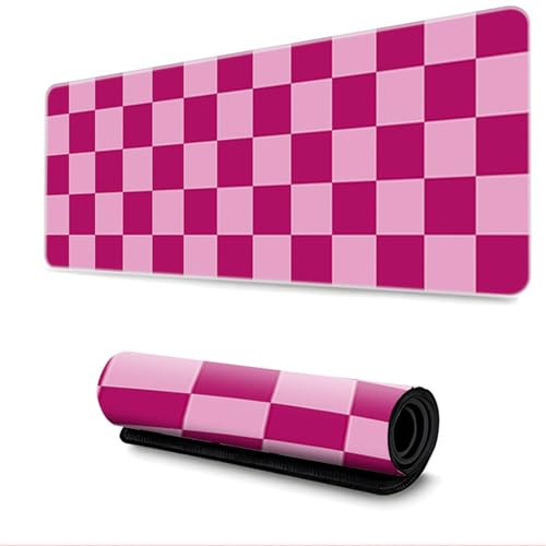 Surwin Tapis de Souris XXL, Style Checkerboard Tapis Souris Gaming Tapis de Souris de Jeu Mouse Mat sous Main Bureau Épaisseur 3mm avec Base en Caoutchouc Antidérapante (300x900mm,Fuchsia)