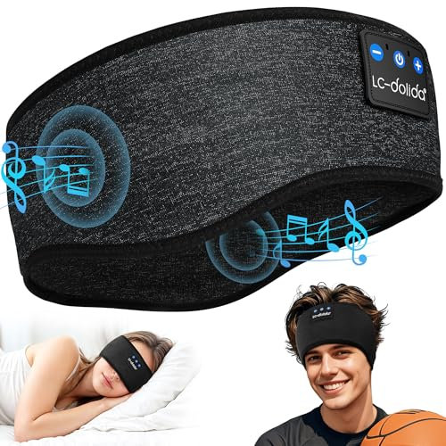 LC-dolida Schlafkopfhörer Bluetooth 5.4, Schlaf Kopfhörer Seitenschläfer Stirnband Kopfhörer Headband Schlafmaske, Sportskopfhörer Musik schlafen Stirnband für Sport Training, Joggen, Yoga, Reisen