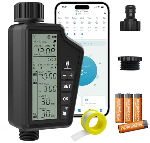 MIUCDA Smart Bewässerungscomputer WLAN mit großes LCD-Display Digitaler Automatische Bewässerungssteuerung Garten Wasser Zeitschaltuhr Bewässerungssystem Kompatibel mit Alexa Google Home